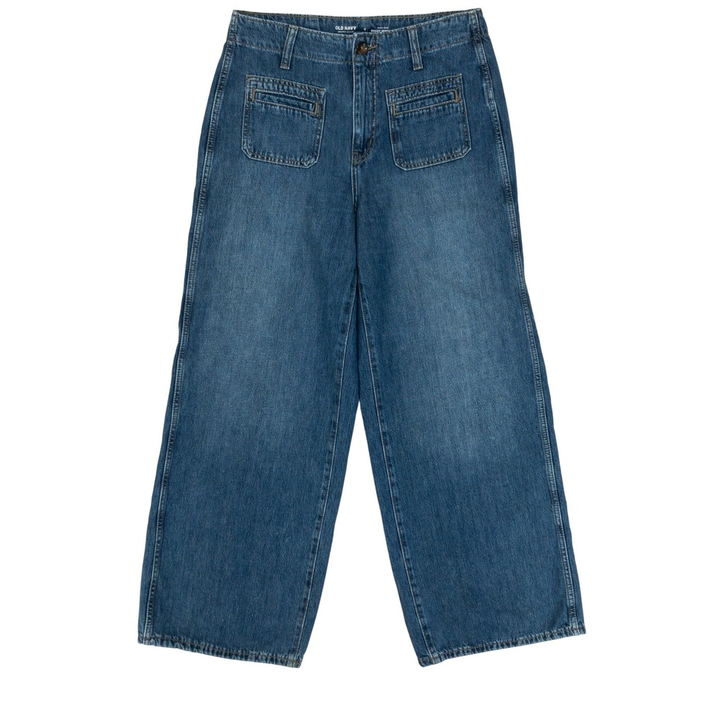 Old Navy Baggy Wide Leg Jeans Womens 6 Blue High Rise Drapey‎ Denim Patch Pocket